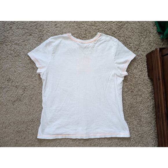 Y2K Old Navy Baby Tee Womens XXL White Orange Hibiscus Surf AceTheWave Skate - Picture 2 of 5